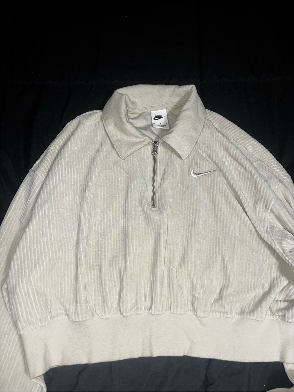 Nike Cream Corded Quarter-Zip Pullover with Embroidered Swoosh. Like new! Size M